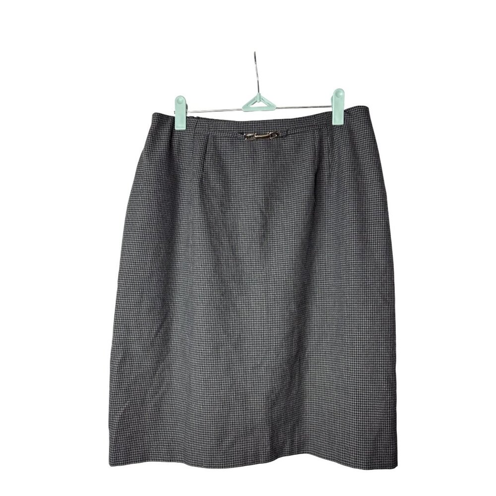 CLC Cricket Lane Collection Pencil Skirt 12 Midi Vtg 90s Houndstooth Grey Black
